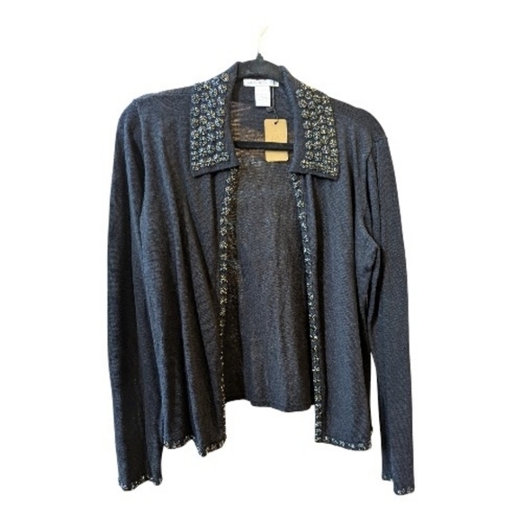Claudia D Large Beaded Cardigan In Black - Picture 2 of 5